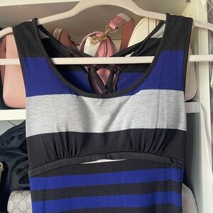 Emerald Sundae Black and Blue Striped Maxi Dress